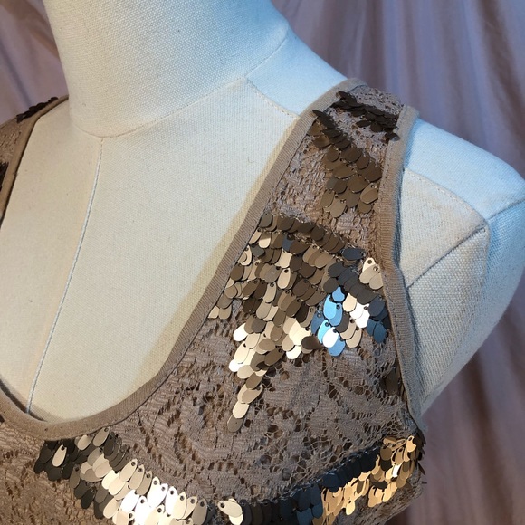 Rue21 Beige Lace Sequin Sleeveless Tank Shirt Size Medium Large - Picture 3 of 8